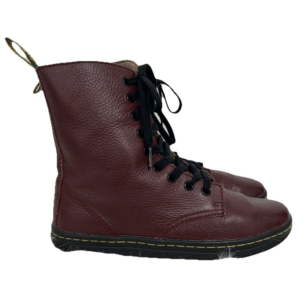 Dr‎ Doc Martens Leyton Ankle Boots 7 Burgundy Leather Leyton Round Toe Combat